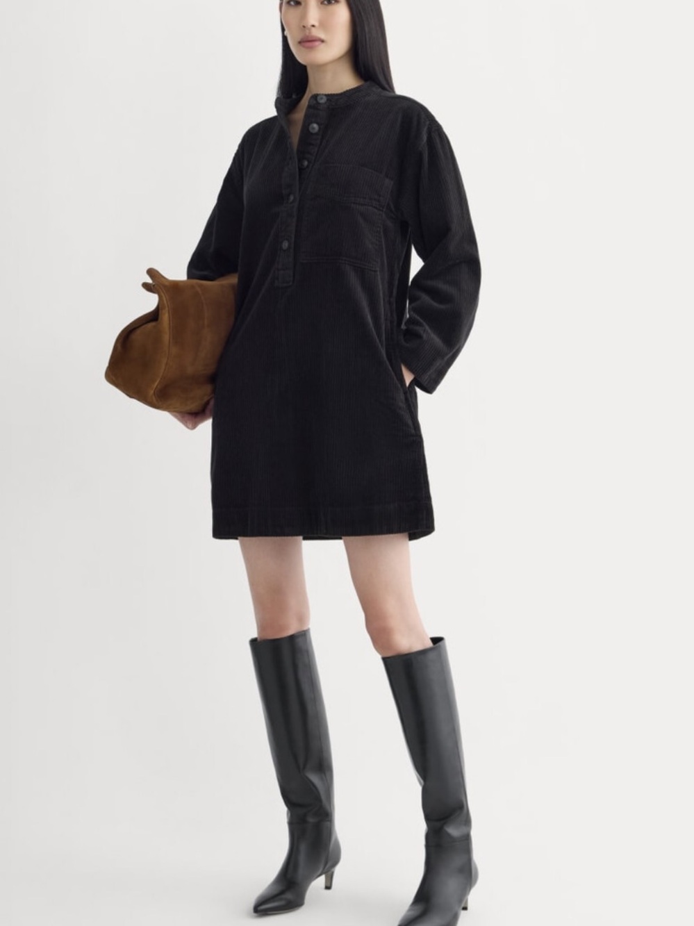 Everlane Organic Corduroy Henley Dress Black XL